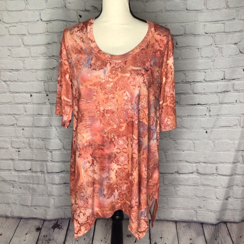 Soft Surroundings Orange Asymmetrical Medallion Paisley Print Tunic Large